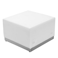 Flash Furniture ZB-803-OTTOMAN-WH-GG HERCULES Alon Series White Leather Ottoman with Brushed Stainless Steel Base