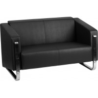 Flash Furniture ZB-8803-2-LS-BK-GG HERCULES Gallant Series Contemporary Black Leather Loveseat with Stainless Steel Frame