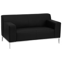 Flash Furniture Hercules Definity Series Contemporary Black Leather Love Seat with Stainless Steel Frame ZB-DEFINITY-8009-LS-BK-GG