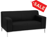 Flash Furniture Hercules Definity Series Contemporary Black Leather Love Seat with Stainless Steel Frame ZB-DEFINITY-8009-LS-BK-GG