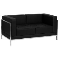 Flash Furniture Hercules Imagination Series Contemporary Black Leather Love Seat with Encasing Frame ZB-IMAG-LS-GG