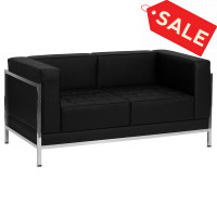 Flash Furniture Hercules Imagination Series Contemporary Black Leather Love Seat with Encasing Frame ZB-IMAG-LS-GG