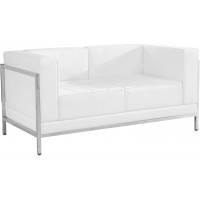 Flash Furniture ZB-IMAG-LS-WH-GG Hercules Imagination Series Contemporary White Leather Love Seat with Encasing Frame