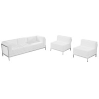 Flash Furniture ZB-IMAG-SET13-WH-GG HERCULES Imagination Series White Leather Sofa and Chair Set