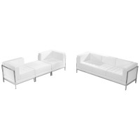 Flash Furniture ZB-IMAG-SET15-WH-GG HERCULES Imagination Series White Leather Sofa and Lounge Chair Set