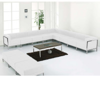 Flash Furniture ZB-IMAG-SET18-WH-GG HERCULES Imagination Series White Leather Sectional and Ottoman Set