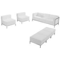 Flash Furniture ZB-IMAG-SET20-WH-GG HERCULES Imagination Series White Leather Sofa, Chair and Ottoman Set