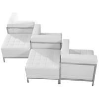 Flash Furniture ZB-IMAG-SET5-WH-GG HERCULES Imagination Series White Leather 5 Piece Chair and Ottoman Set