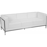 Flash Furniture ZB-IMAG-SOFA-WH-GG HERCULES Imagination Series Contemporary White Leather Sofa with Encasing Frame