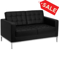 Flash Furniture Hercules Lacey Series Contemporary Black Leather Love Seat with Stainless Steel Frame ZB-LACEY-831-2-LS-BK-GG