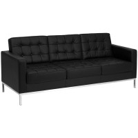Flash Furniture Hercules Lacey Series Contemporary Black Leather Sofa with Stainless Steel Frame ZB-LACEY-831-2-SOFA-BK-GG