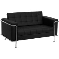 Flash Furniture Hercules Lesley Series Contemporary Black Leather Love Seat with Encasing Frame ZB-LESLEY-8090-LS-BK-GG