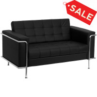 Flash Furniture Hercules Lesley Series Contemporary Black Leather Love Seat with Encasing Frame ZB-LESLEY-8090-LS-BK-GG