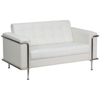 Flash Furniture Hercules Lesley Series Contemporary White Leather Love Seat with Encasing Frame ZB-LESLEY-8090-LS-WH-GG