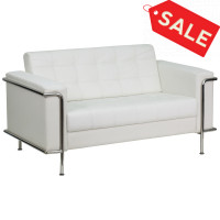 Flash Furniture Hercules Lesley Series Contemporary White Leather Love Seat with Encasing Frame ZB-LESLEY-8090-LS-WH-GG