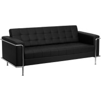 Flash Furniture Hercules Lesley Series Contemporary Black Leather Sofa with Encasing Frame ZB-LESLEY-8090-SOFA-BK-GG