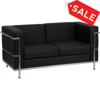 Flash Furniture HERCULES Regal Series Contemporary Black Leather Love Seat with Encasing Frame ZB-REGAL-810-2-LS-BK-GG