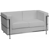 Flash Furniture HERCULES Regal Series Contemporary White Leather Love Seat with Encasing Frame ZB-REGAL-810-2-LS-WH-GG