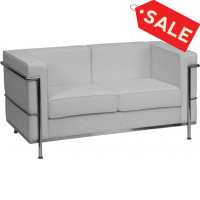 Flash Furniture HERCULES Regal Series Contemporary White Leather Love Seat with Encasing Frame ZB-REGAL-810-2-LS-WH-GG