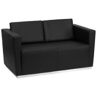 Flash Furniture Hercules Trinity Series Contemporary Black Leather Love Seat with Stainless Steel Base ZB-TRINITY-8094-LS-BK-GG