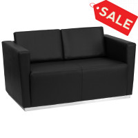Flash Furniture Hercules Trinity Series Contemporary Black Leather Love Seat with Stainless Steel Base ZB-TRINITY-8094-LS-BK-GG